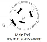 50A 125/250V Male to (2) 30A 125V Female Yellow Y Marine Splitter Shore Power Boat Adapter - 21523