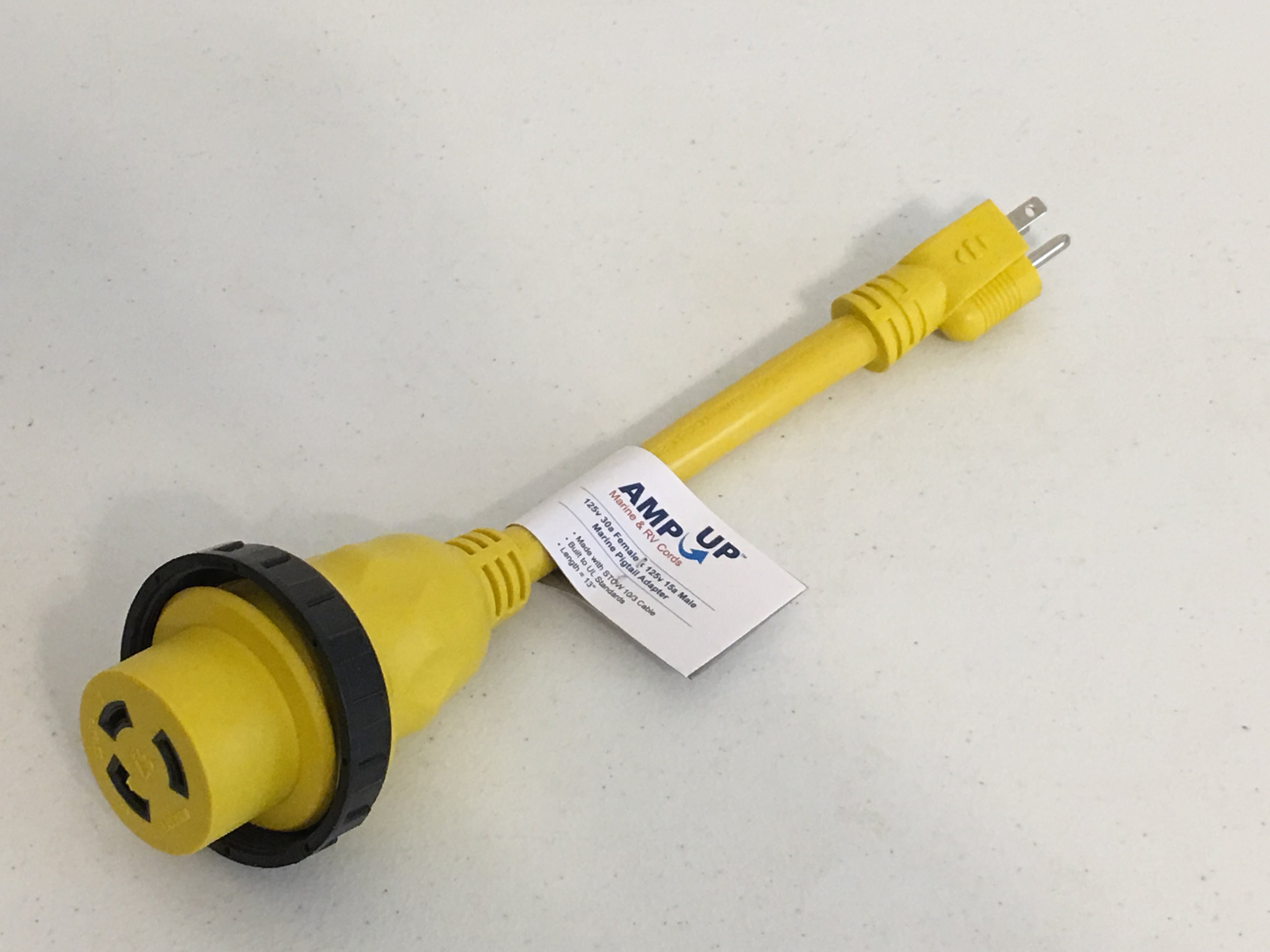 Shore Power Pigtail Adapter 125V 30A Female to 15 Amp Male Marine Boat Cord - 21103