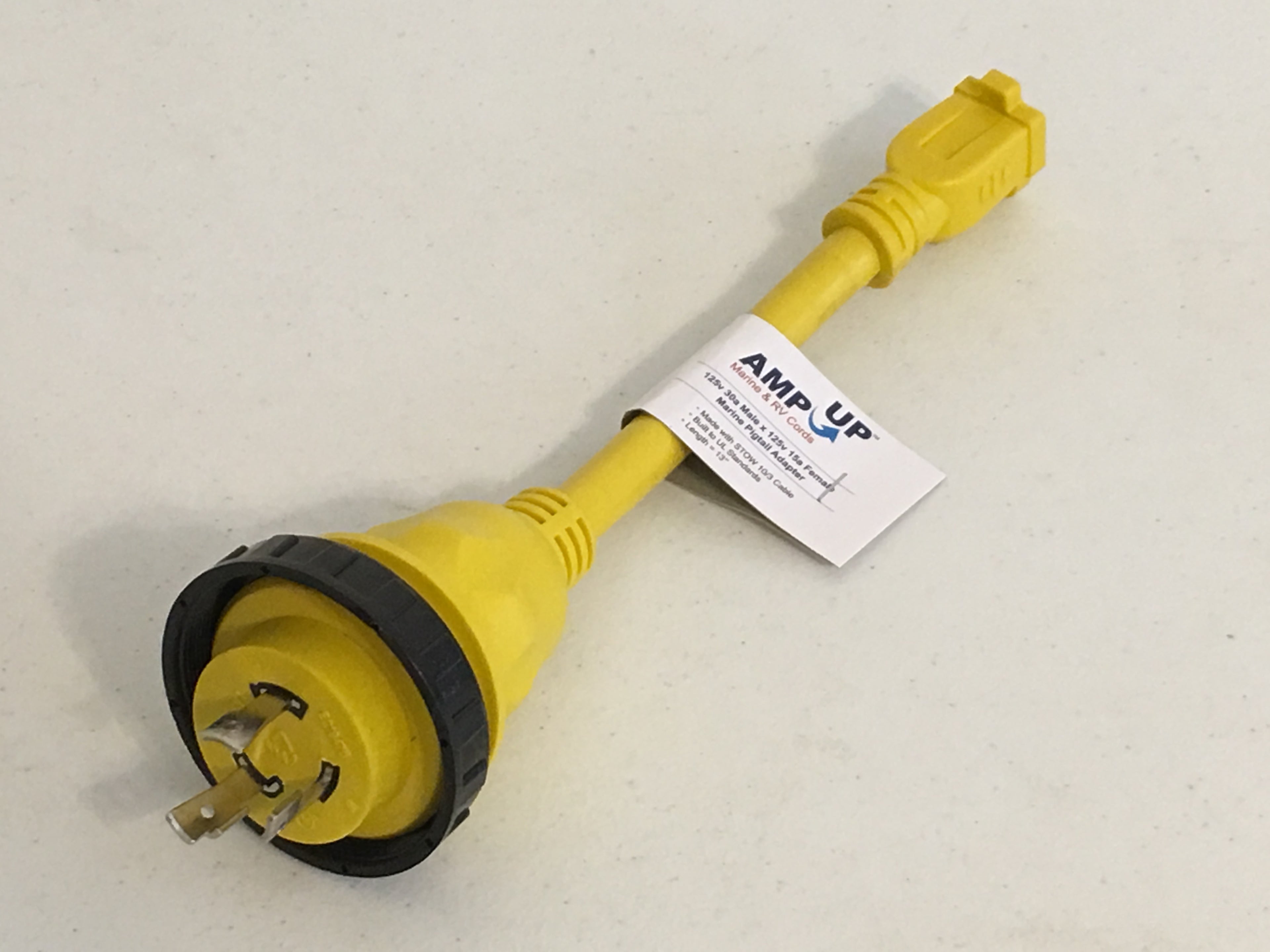 Shore Power Pigtail Adapter 125V 30A Male to 15 Amp Female Marine Boat Cord - 21301