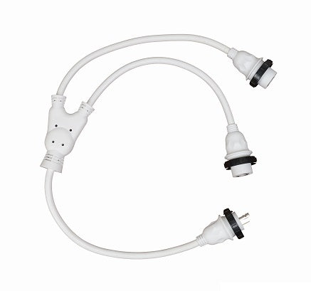 30A 125V Male to (2) 30A 125V Female White Y Marine Splitter Shore Power Boat Adapter - 22323