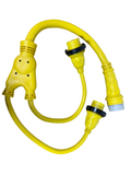 50A 125/250V Male to (2) 30A 125V Female Yellow Y Marine Splitter Shore Power Boat Adapter - 21523